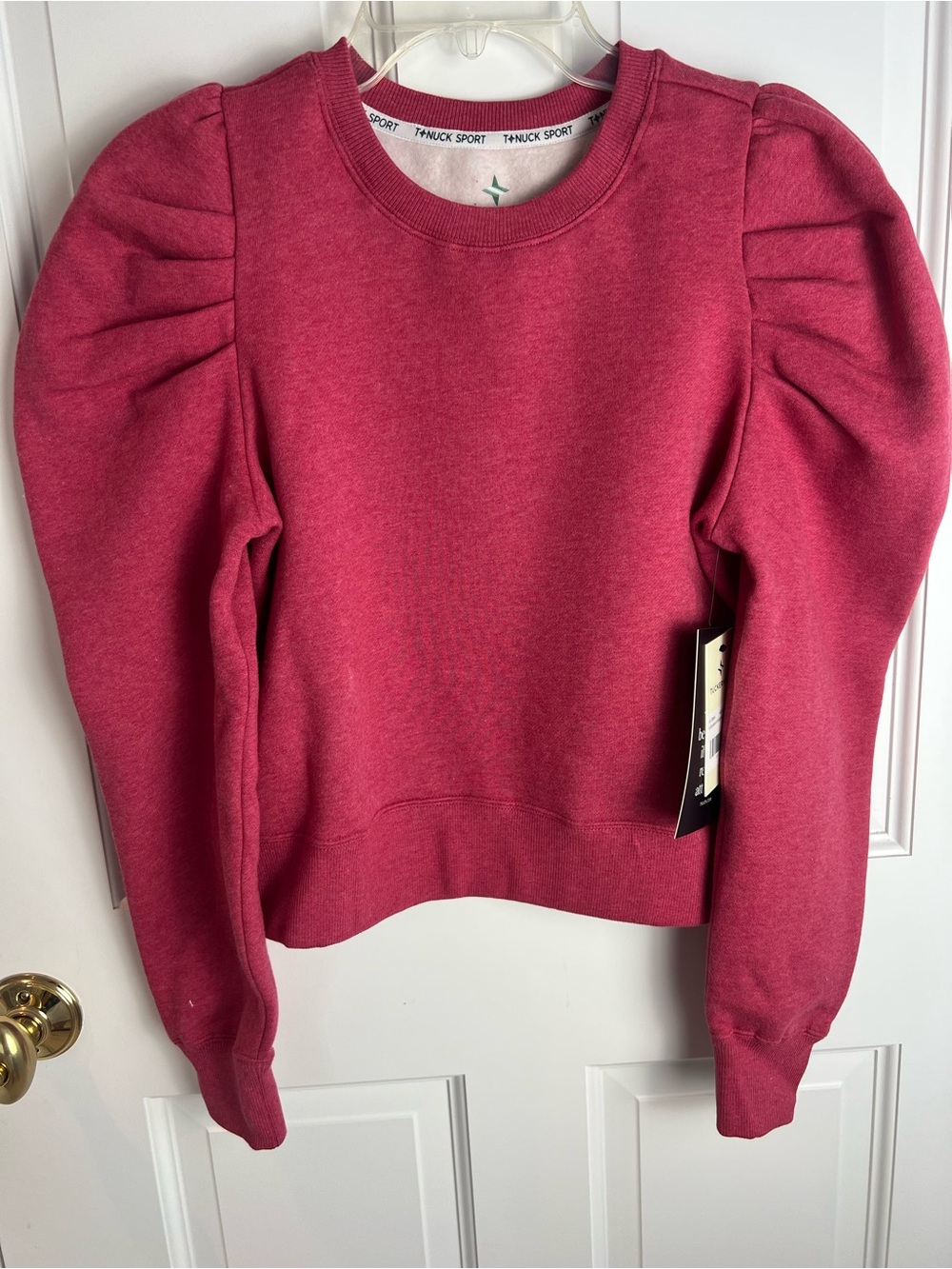 Tuckernuck Women's Puff Sleeve Crewneck Cropped Sweatshirt - Raspberry